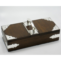 Oak and Silver Plated Cedar Lined Box with Two Hinged Lids (c.1900)