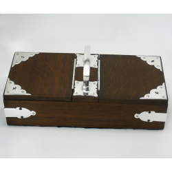 Oak and Silver Plated Cedar Lined Box with Two Hinged Lids