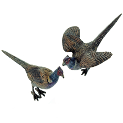 Pair of Hand Painted Bronze Pheasant Statues