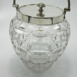 Antique James Dixon & Son Silver and Cut Glass Barrel or Ice Pail