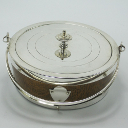 Silver Plate and Oak Swing Handle Butter or Preserve Dish (c.1900)