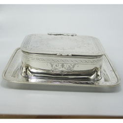 Victorian Silver Plated Butter or Preserve Dish with Frosted Glass Liner