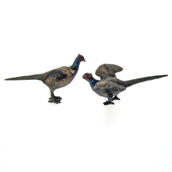 Pair of Hand Painted Bronze Pheasant Statues