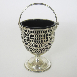 Victorian Silver Sugar Basket with Detachable Blue Glass Liner (1870)