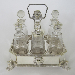 Victorian Novelty Silver Plated Six Bottle Cruet Set in an Egyptian Style