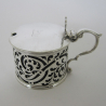 Good Quality Early Victorian Silver Mustard Pot with Bristol Blue Liner