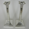 Pair of Victorian William Hutton and Son Silver Plated Corinthian Column Candle Sticks