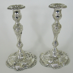 Pair of Late Victorian Rococo Style Silver Plated Candle Sticks (c.1890)