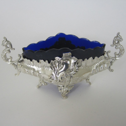 Small Victorian Silver Plated Jardinier with Blue Glass Liner (c.1890)