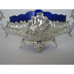Small Victorian Silver Plated Jardinier with Blue Glass Liner