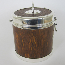 Victorian John Grinsell and Son Oak and Silver Plate Canister Shaped Barrel