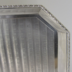 Edwardian Rectangular Silver Tray with Cut Corners and Decorative Border