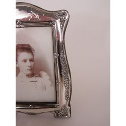 Charming Edwardian Silver Photo Frame with Oak Easel Stand Back