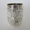 Late Victorian Silver Christening Mug Heavily Chased with Flowers and Scrolls