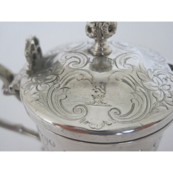 Victorian Drum Shaped Silver Mustard Pot with Bristol Blue Glass Liner