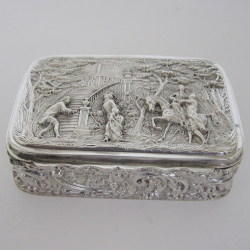 Edwardian Silver jewellery or Trinket Box Depicting Classical Figures and Horse Riding