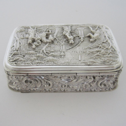 Edwardian Silver Jewellery or Trinket Box Depicting Classical Figures and Horse Riding