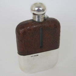 Original Condition Silver and Crocodile Skin Hip Flask by James Dixon & Son