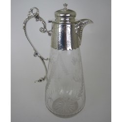 Victorian Engraved Glass and Silver Plate Claret Jug with Swan Motif