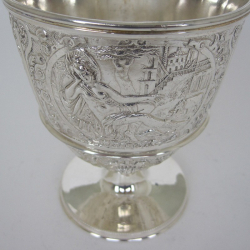 Large Victorian Silver Plated Basket with Three Figural Plaques Around the Body
