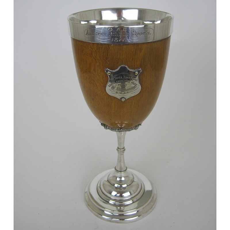 Unusual Large Victorian Silver Plate and Oak Goblet (c.1877)