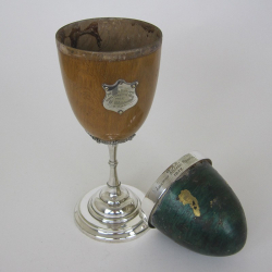 Unusual Large Victorian Silver Plate and Oak Goblet