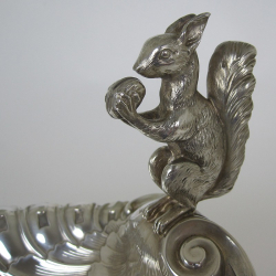 Edwardian Silver Plated Oval Nut or Fruit Dish with Squirrel Handle