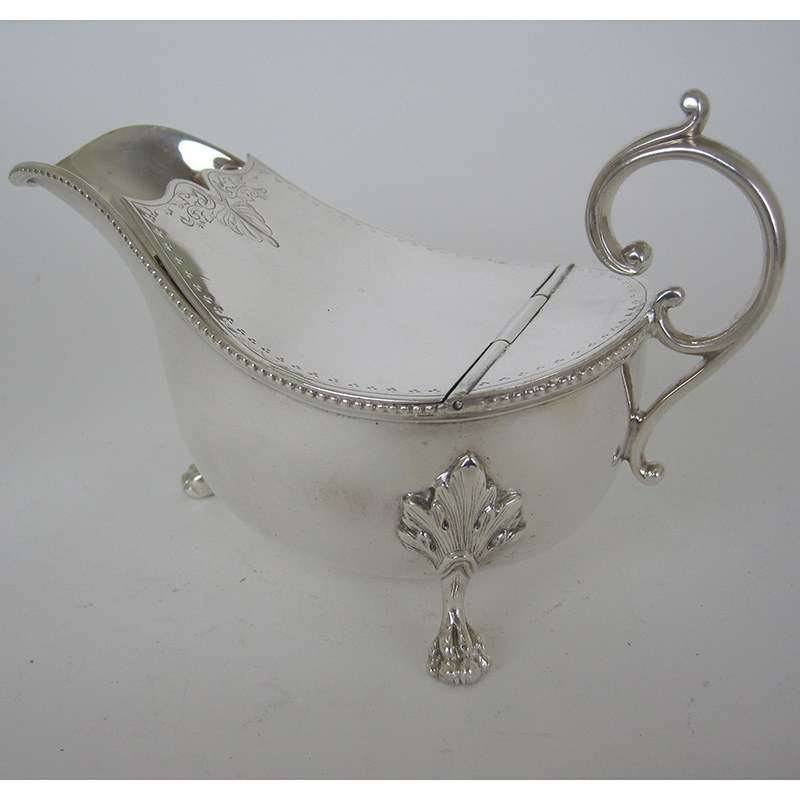 Victorian Unusual Silver Plated Lidded Sauce Boat (c.1885)