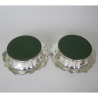 Pair of Old Sheffield Plate Wine Coasters with Shaped and Scroll Pattern Mount