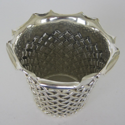 Late Victorian Silver Plated Flower Pot with an Embossed Lattice Style Body