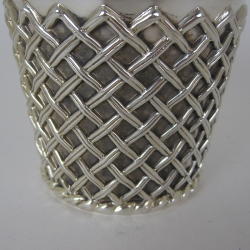 Late Victorian Silver Plated Flower Pot with an Embossed Lattice Style Body
