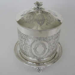 Victorian Silver Plated Biscuit or Trinket Box with Four Alternate Empty Cartouche