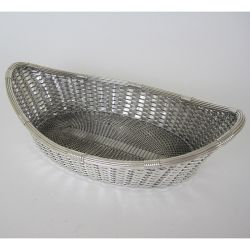 Decorative Silver Plated Bread or Fruit Basket with Weaved Body