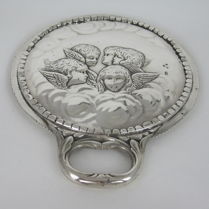 William Comyns Victorian Silver Hand Mirror in a Circular Form