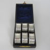 Set of Six Victorian silver Napkin Rings in Leather and Silk Lined Box