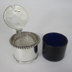 Early Victorian Silver Mustard Pot with Bristol Blue Liner
