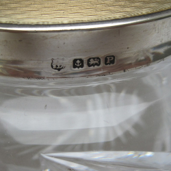 Large Champagne Colour English Silver Guilloche Enamel Jar