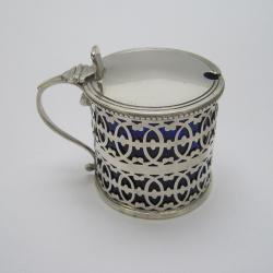 Charming Silver Drum Mustard Pot with Bristol Blue Liner (1923)