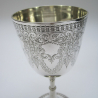 Elegant Engraved Victorian Silver Goblet with Floral Garlands and Scrolls