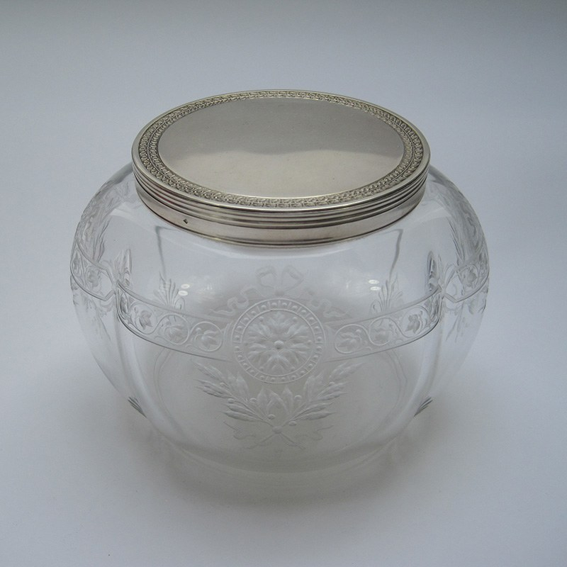 Victorian French Baccarat Glass and Silver Jar or Box (c.1885)
