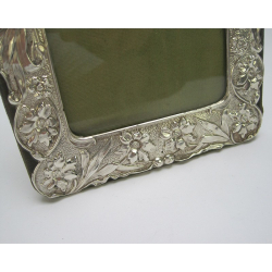 Floral Mounted Edwardian Chester Silver Art Nouveau Style Photo Frame