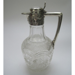 Victorian Silver and Cut Glass Claret Jug with Hinged Domed Floral Lid