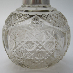 Edwardian Silver and Cut Glass Perfume Bottle with Plain Ball Shaped Hinged Lid