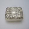 Victorian Silver Pill or Trinket Box Embossed with Scrolls and Flowers