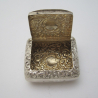 Victorian Silver Pill or Trinket Box Embossed with Scrolls and Flowers