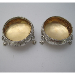 Pair of Circular Victorian Gilt Lined Silver Salts