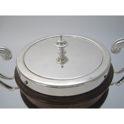 Late Victorian Oak and Silver Plated Urn Shaped Barrel or Ice Pail