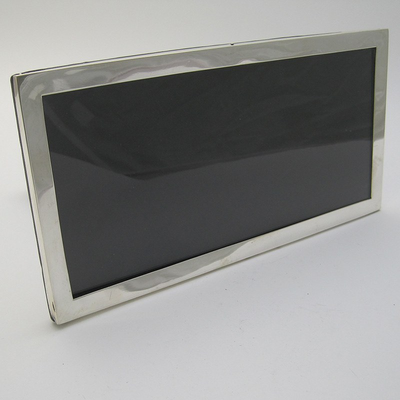 Stylish Plain Border Silver Photo Frame with Dark Blue Leather Back