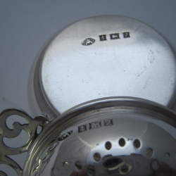 Silver Circular Tea Strainer with Matching Hallmarked Plain Bowl