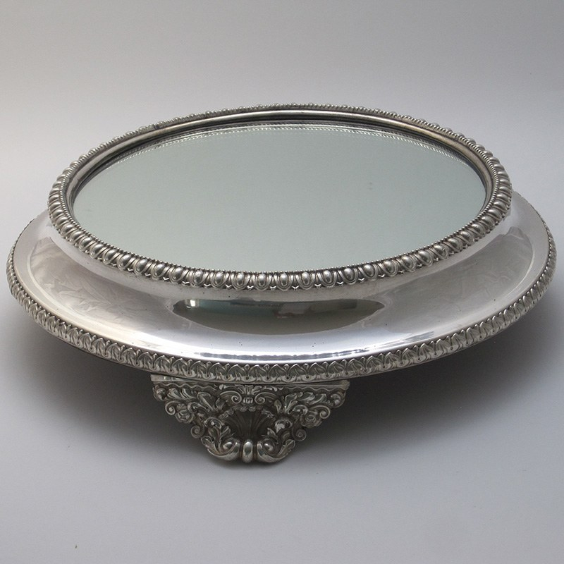 Impressive Old Sheffield Plate Circular Mirror Plateau or Cake Stand